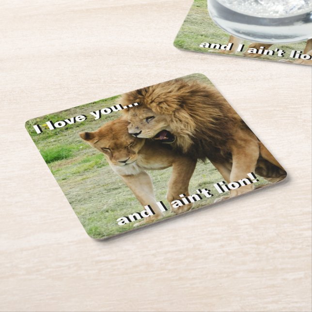Lion and Lioness Square Paper Coaster (Angled)