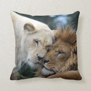 Lion and Lioness Throw Pillow