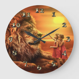 Lion and Little Girls Large Clock