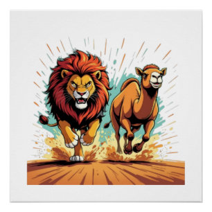 Lion and Llama Dash Poster