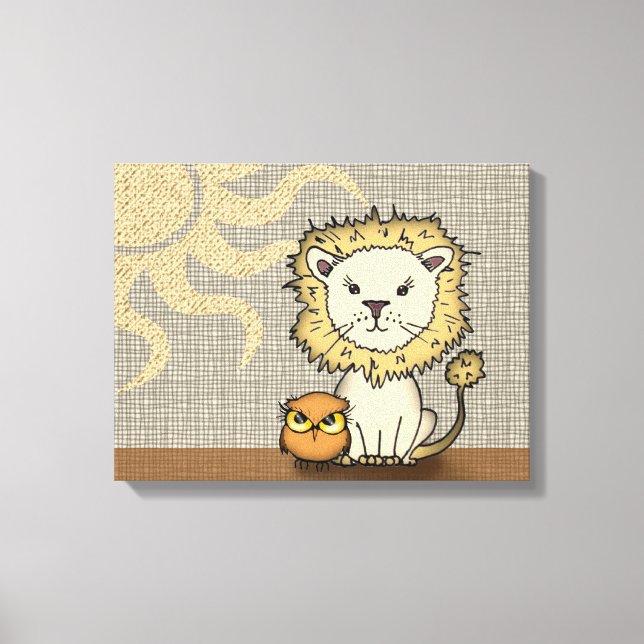 Lion and Owl Nursery Art Print Wrapped Canvas (Front)