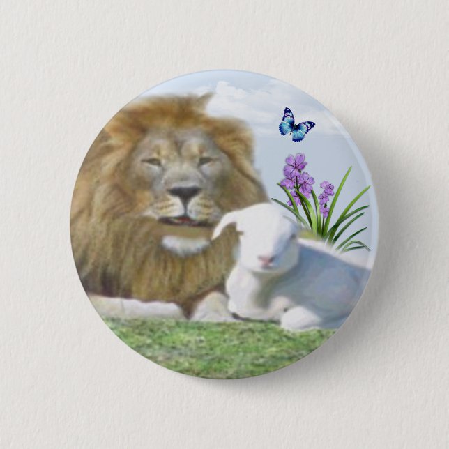 Lion and the lamb Bible verse 2 Inch Round Button (Front)