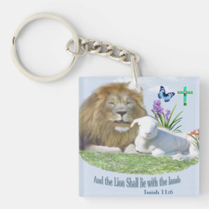 Lion and the lamb Bible verse Keychain