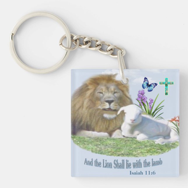 Lion and the lamb Bible verse Keychain (Front)