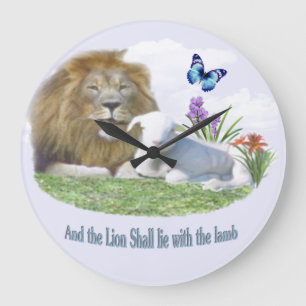 Lion and the lamb Bible verse Large Clock