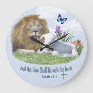 Lion and the lamb Bible verse Large Clock
