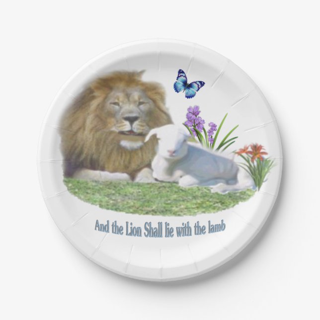 Lion and the lamb Bible verse Paper Plate (Front)