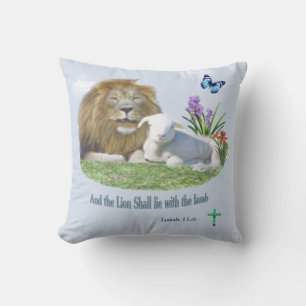 Lion and the lamb Bible verse Throw Pillow