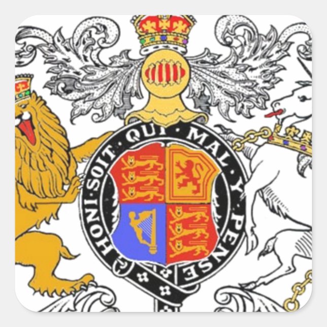 LION AND UNICORN COAT OF ARMS SQUARE STICKER (Front)