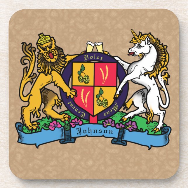 Lion and Unicorn Rampant Beer Coat of Arms Coaster (Front)