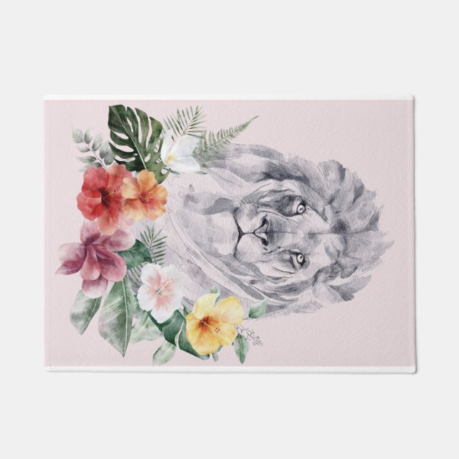 Lion Animal Flowers Doormat (Front)