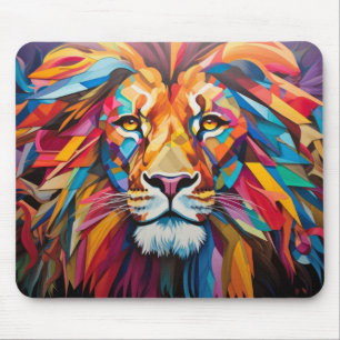 Lion Animal Portrait Colourful Painting Mouse Pad