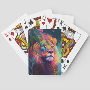 Lion Animal Portrait Painting Wildlife Outdoors Playing Cards