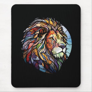 Lion Animal Portrait Stained Glass Wildlife Forest Mouse Pad