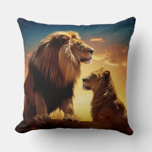 Lion Animal Wildlife Wilderness Colourful Wall Art Throw Pillow