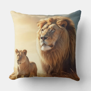 Lion Animal Wildlife Wilderness Colourful Wall Art Throw Pillow