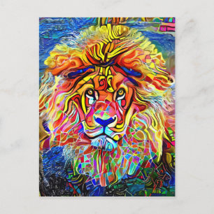 Lion Art Bold Abstract Portrait Painting Postcard