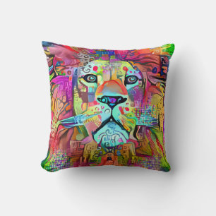 LION ART COLORÉ COUSSIN ABSTRAIT