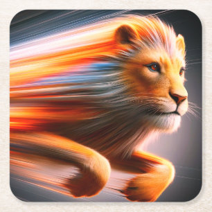 Lion Artwork Square Paper Coaster