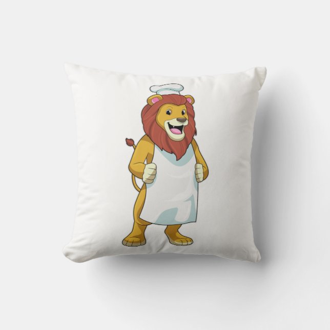 Lion as Cook with Chef hat & Cooking apron Throw Pillow (Front)