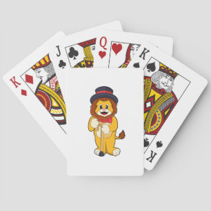 Lion as Gentleman with Hat Playing Cards