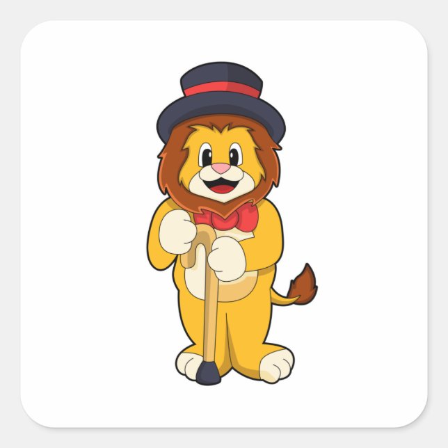 Lion as Gentleman with Hat Square Sticker (Front)