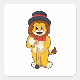 Lion as Gentleman with Hat Square Sticker