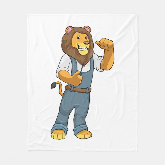 Lion as Handyman Screwdriver Fleece Blanket (Front)