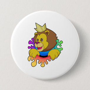 Lion as King with Crown 3 Inch Round Button
