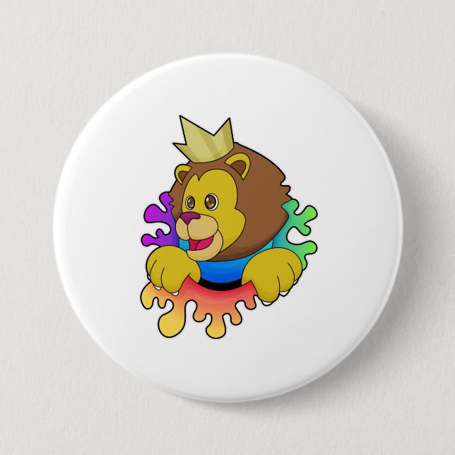 Lion as King with Crown 3 Inch Round Button (Front)