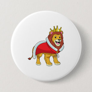 Lion as King with Crown & Cape 3 Inch Round Button