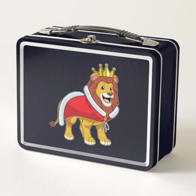 Lion as King with Crown & Cape Metal Lunch Box (Front)