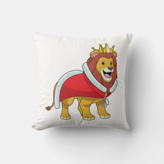Lion as King with Crown & Cape Throw Pillow (Front)