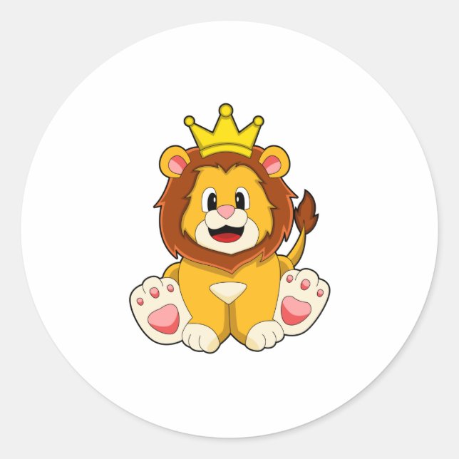 Lion as King with Crown Classic Round Sticker (Front)