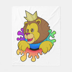 Lion as King with Crown Fleece Blanket