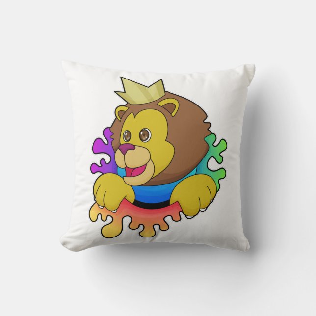 Lion as King with Crown Throw Pillow (Front)