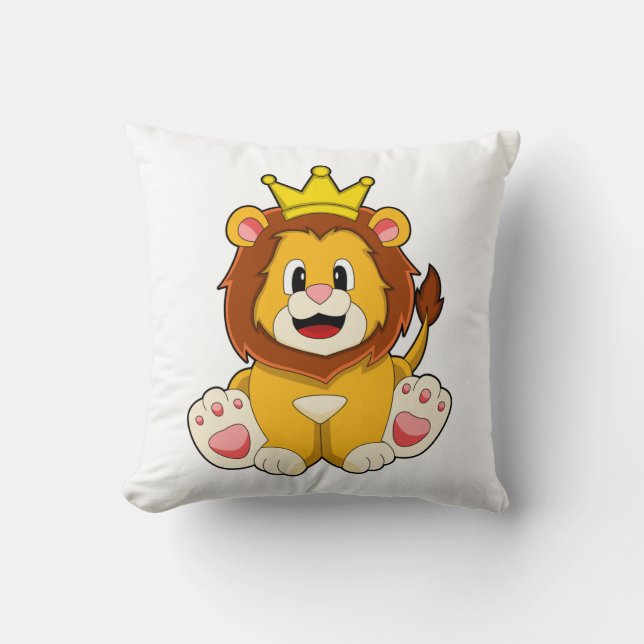 Lion as King with Crown Throw Pillow (Front)