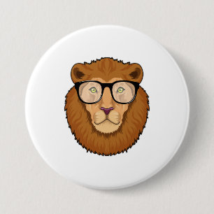 Lion as Nerd with Glasses 3 Inch Round Button