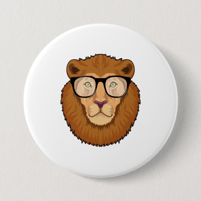 Lion as Nerd with Glasses 3 Inch Round Button (Front)