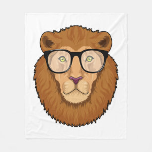 Lion as Nerd with Glasses Fleece Blanket