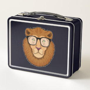 Lion as Nerd with Glasses Metal Lunch Box