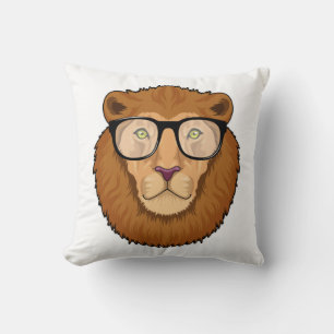 Lion as Nerd with Glasses Throw Pillow