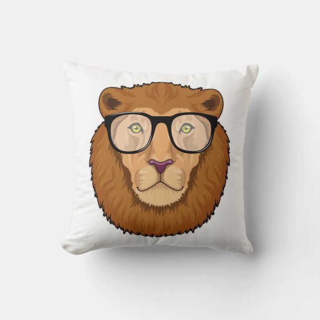 Lion as Nerd with Glasses Throw Pillow (Front)