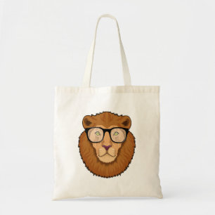 Lion as Nerd with Glasses Tote Bag