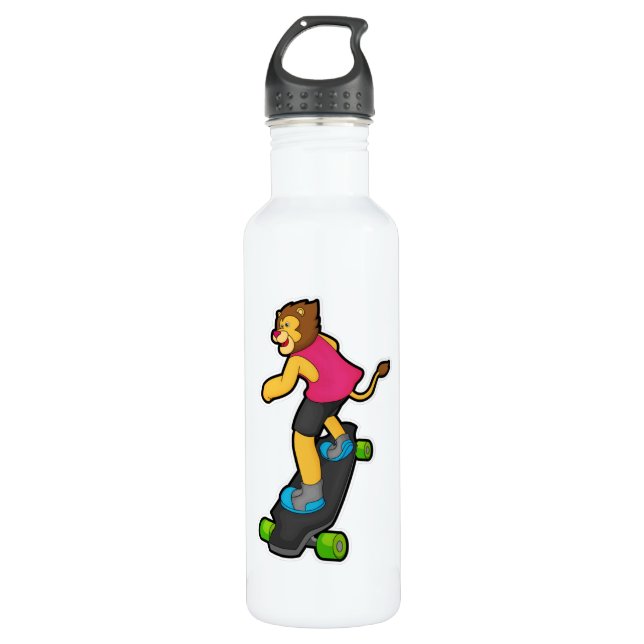 Lion as Skateboarder with Skateboard 710 Ml Water Bottle (Front)