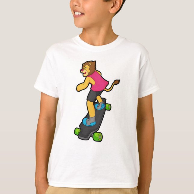 Lion as Skateboarder with Skateboard T-Shirt (Front)