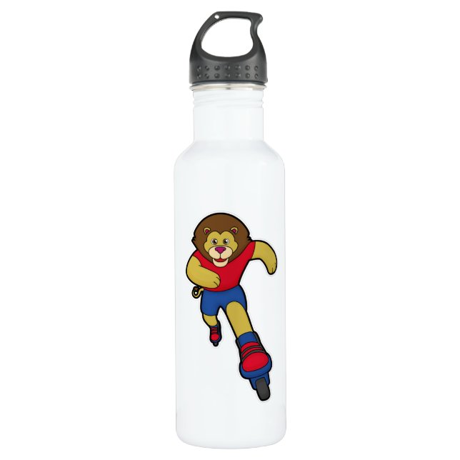 Lion as Skater with Inline skates 710 Ml Water Bottle (Front)