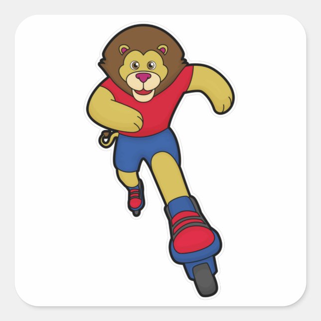 Lion as Skater with Inline skates Square Sticker (Front)