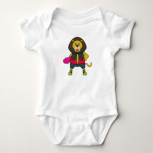 Lion as Skater with Skateboard Baby Bodysuit