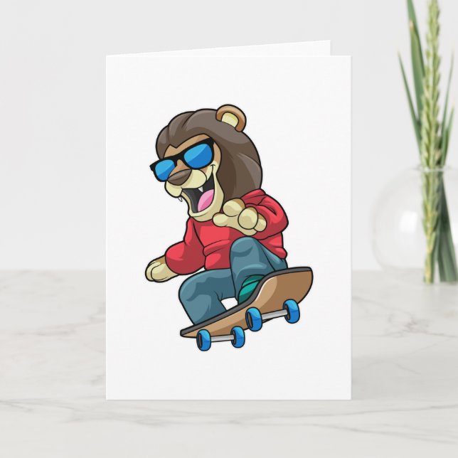 Lion as Skater with Skateboard Card (Front)
